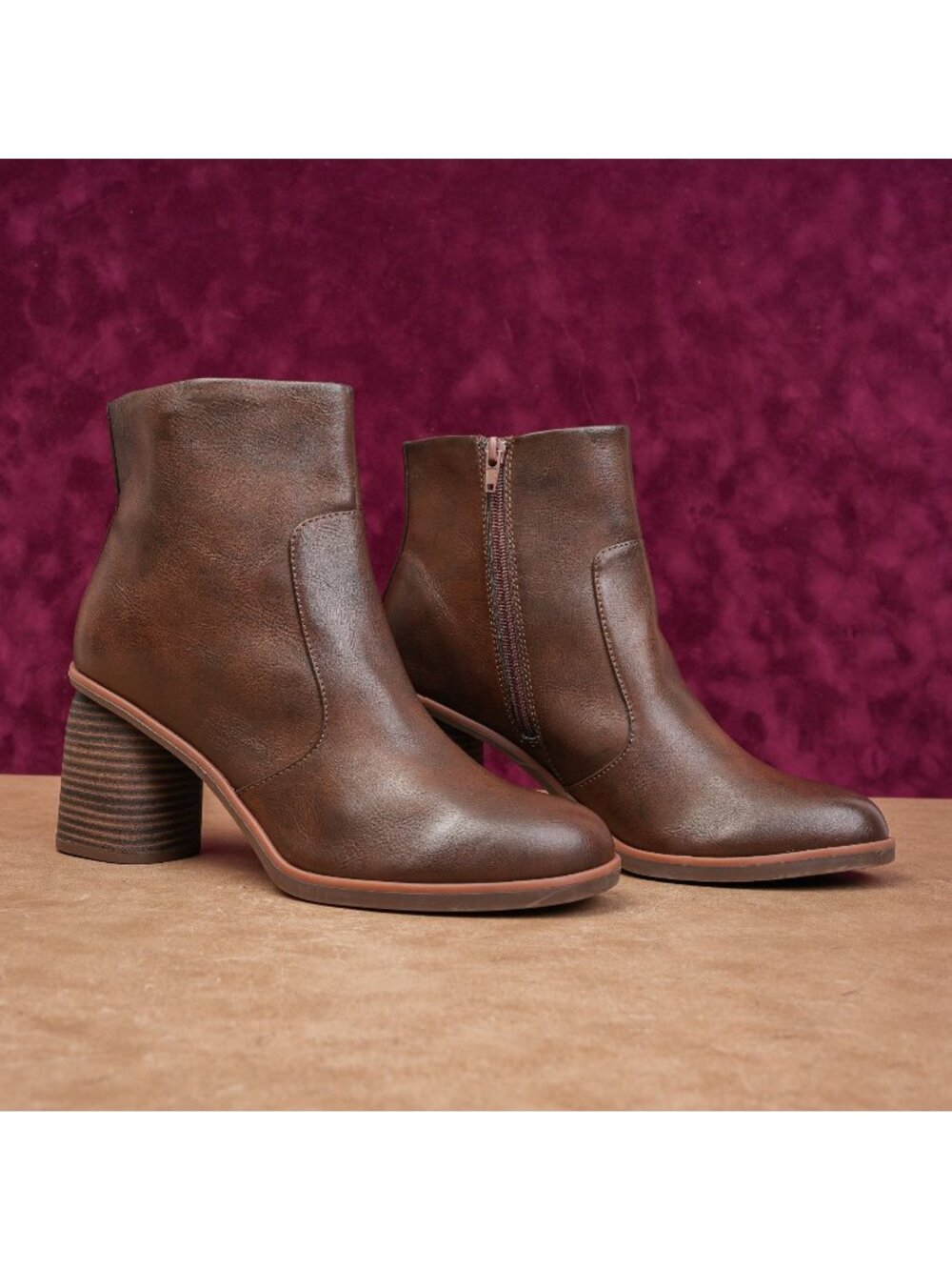 Korks Women Destiny Block Retro Zip Brown Vegan Leather Boots size 11